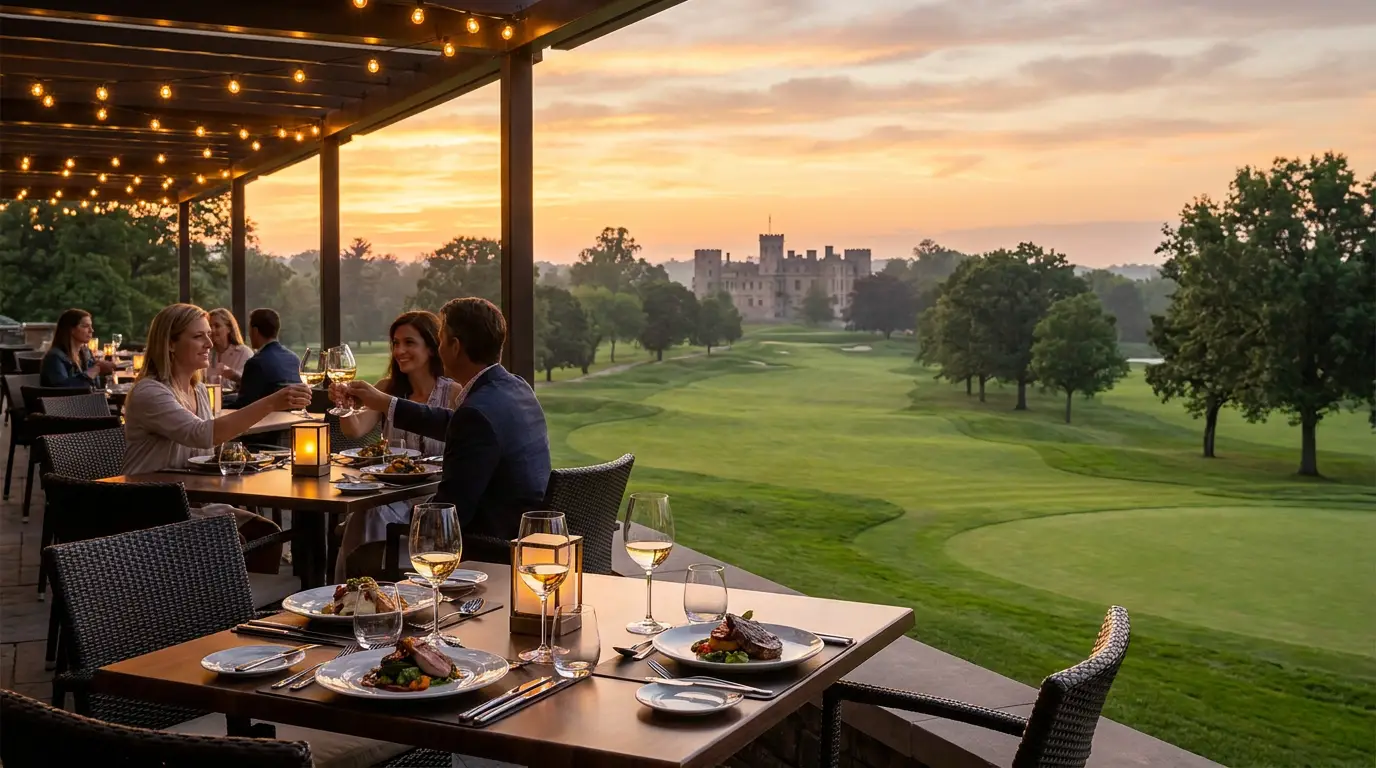 Restaurant birdie mit Blick auf den Golfplatz